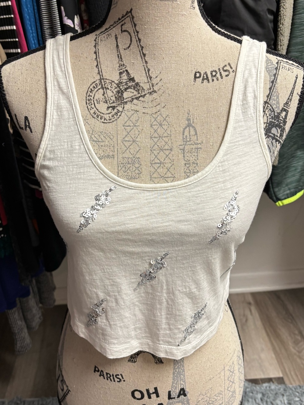 Express Silver Sequin Embellished Crop Tank
